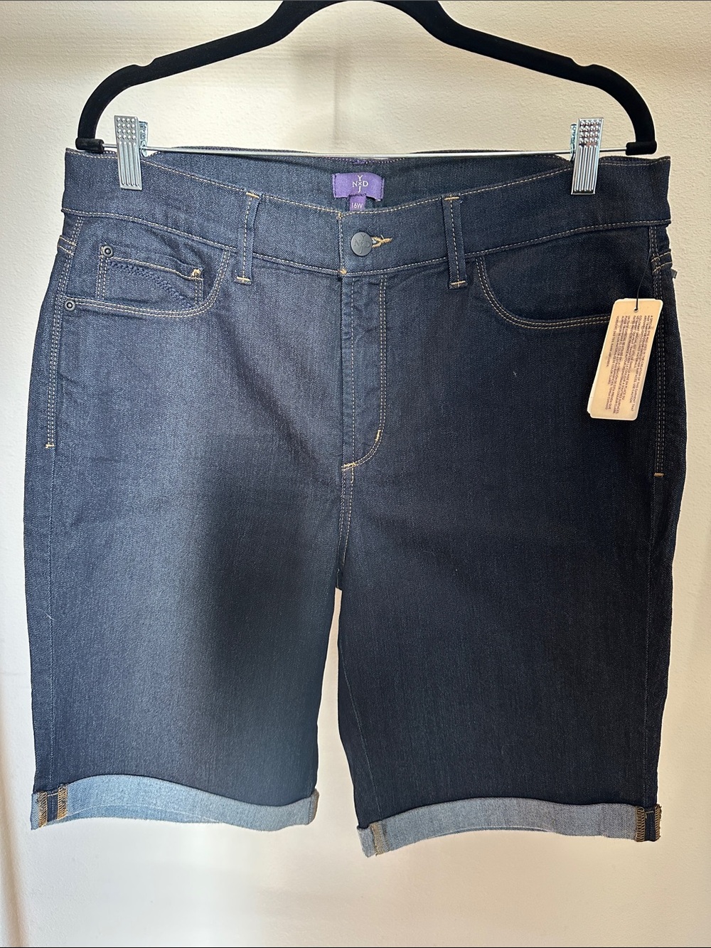 NYDJ Dark Blue Roll-Cuff Denim Bermuda Shorts